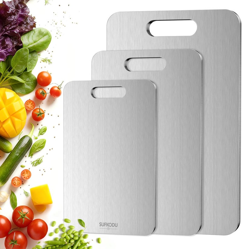 sufkodu Titanium Cutting Board Set of 3, Titanium Cutting Boards for Kitchen, 100% Double-Sided Titanium Cutting Boards, Separate Raw and Cooked Food Areas, Non-Toxic, Dishwasher Safe (S+ M + L) - Image 1